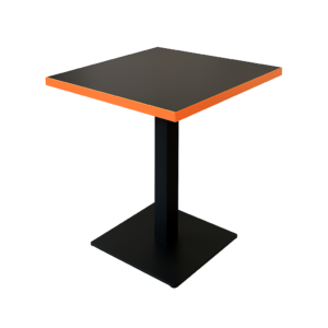 Table carrée professionnelle – Plateau noir bord orange