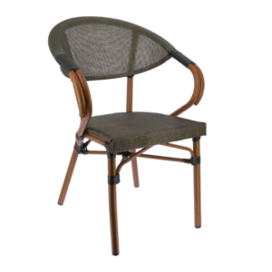 Fauteuil Bistro Noir – aluminium & textilène empilable - Marron